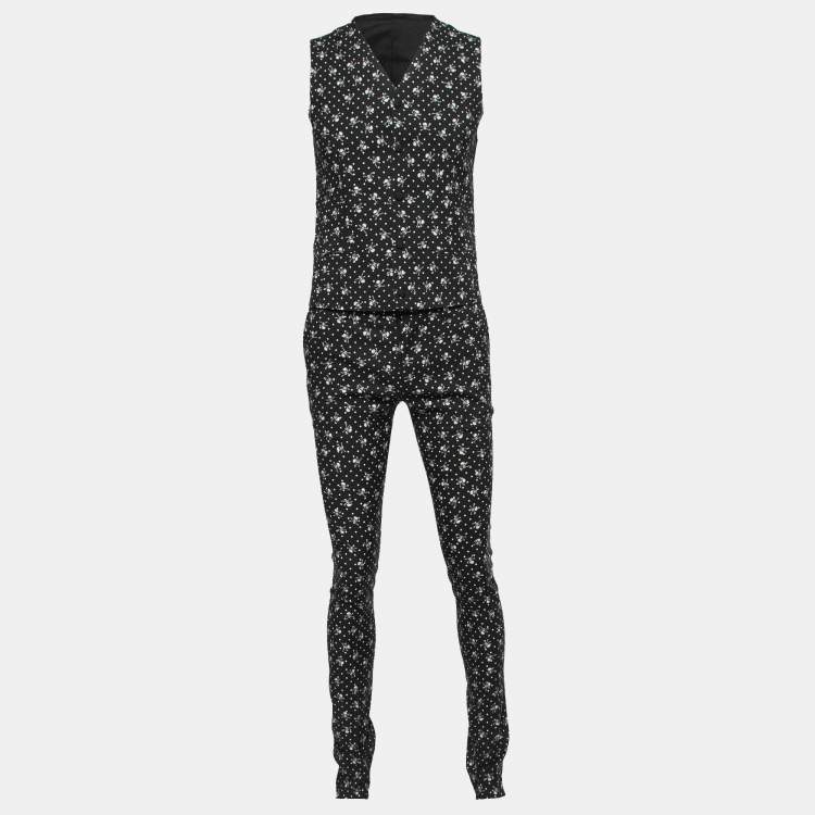 Pre Owned Dolce and Gabbana Black Skull Printed Wool 3 Piece SuiT