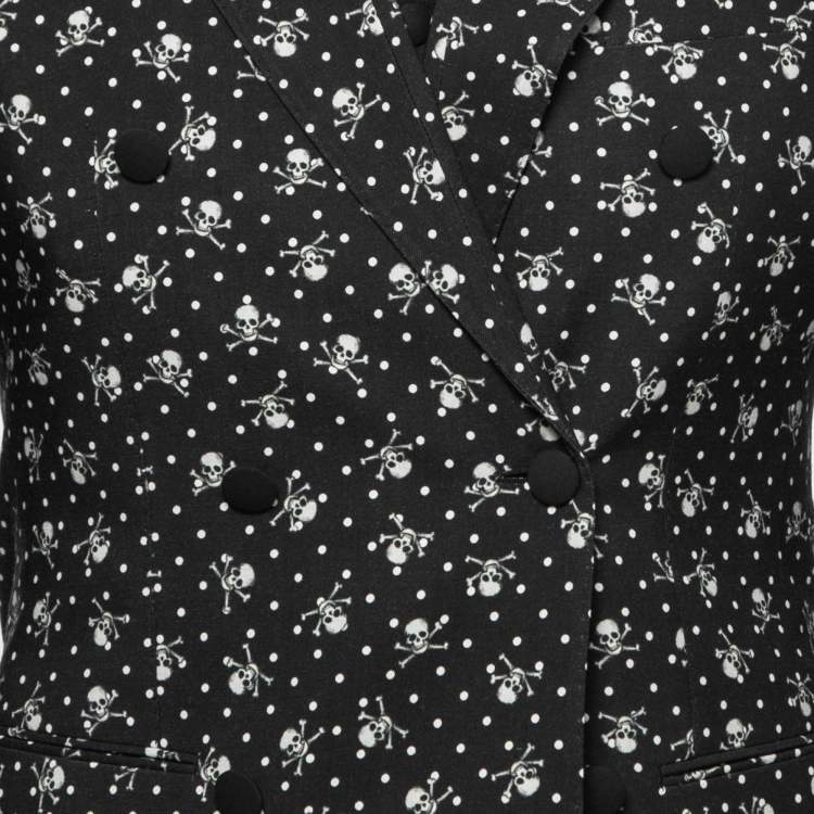 Pre Owned Dolce and Gabbana Black Skull Printed Wool 3 Piece SuiT