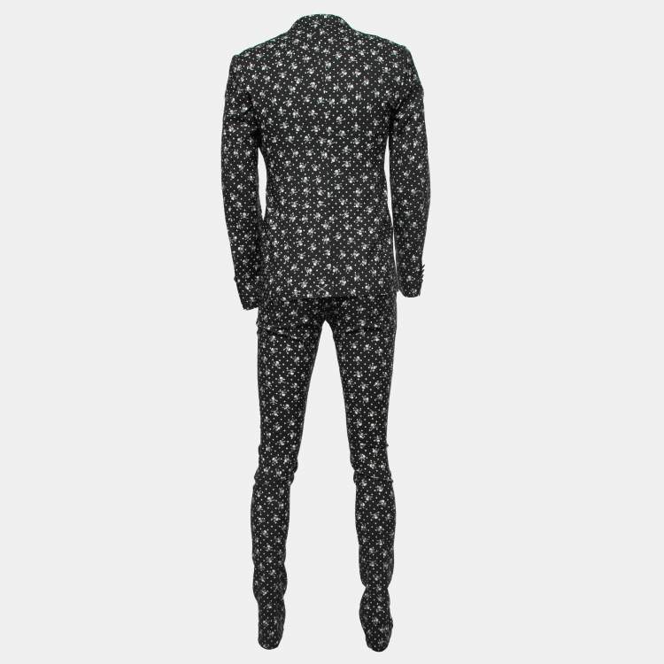 Pre Owned Dolce and Gabbana Black Skull Printed Wool 3 Piece SuiT