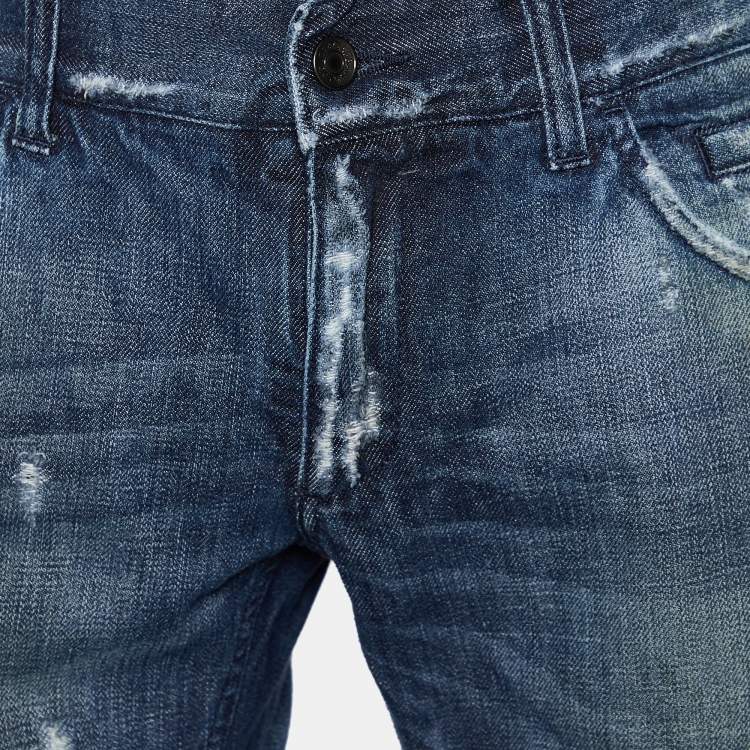 Pre Owned Dolce & Gabbana Navy Blue Denim Distressed Jeans M