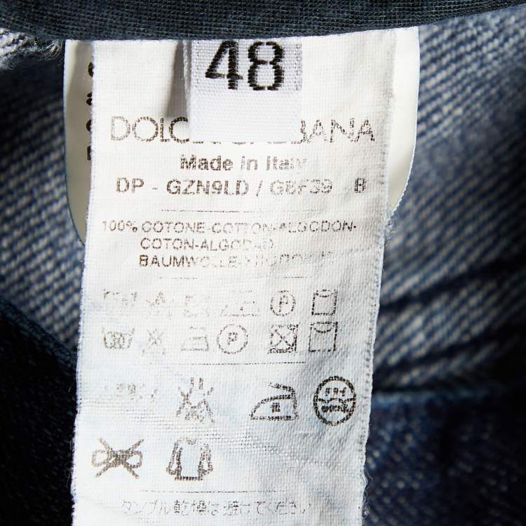 Pre Owned Dolce & Gabbana Navy Blue Denim Distressed Jeans M