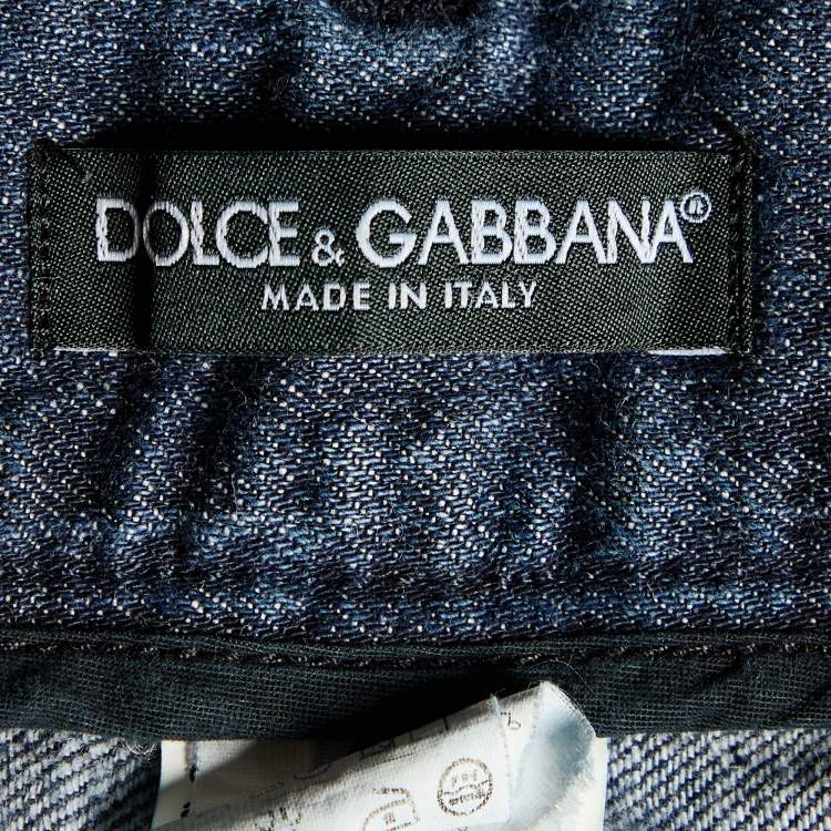Pre Owned Dolce & Gabbana Navy Blue Denim Distressed Jeans M