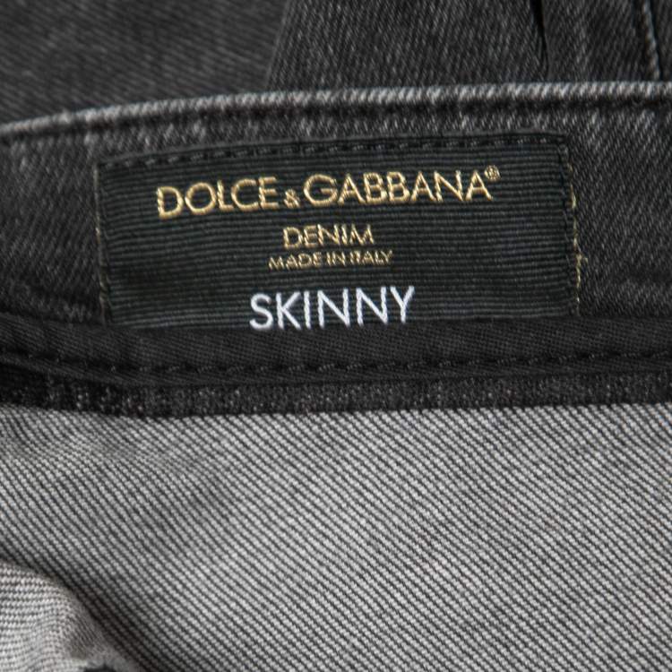 Pre Owned Dolce & Gabbana Grey Distressed Denim Skinny Jeans M Waist 32"