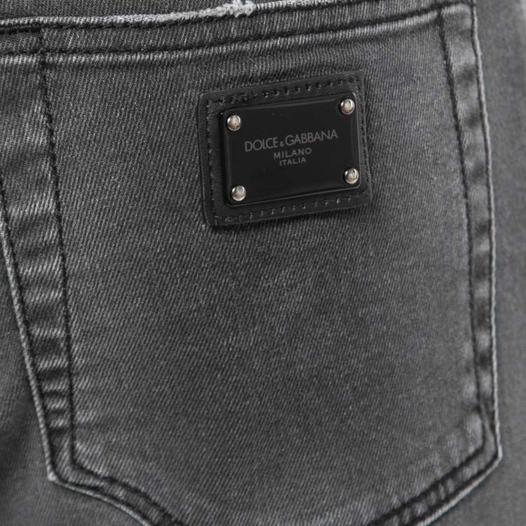Pre Owned Dolce & Gabbana Grey Distressed Denim Skinny Jeans M Waist 32"