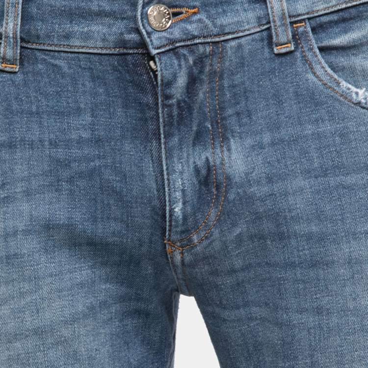 Pre Owned Dolce & Gabbana Blue Distressed Denim Skinny Jeans M Waist 32"