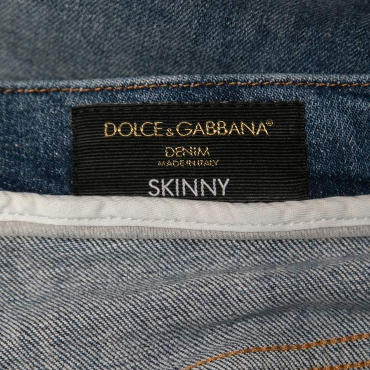 Pre Owned Dolce & Gabbana Blue Distressed Denim Skinny Jeans M Waist 32"
