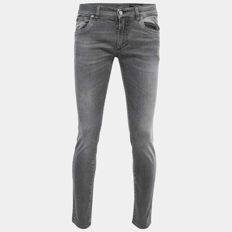 Pre Owned Dolce & Gabbana Grey Distressed Denim Gold Stretch Jeans M Waist 34"