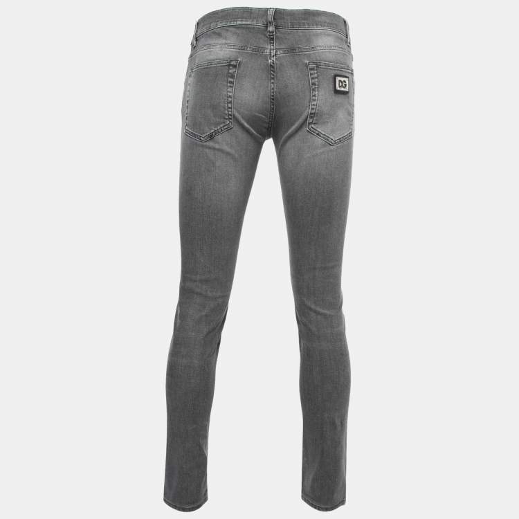 Pre Owned Dolce & Gabbana Grey Distressed Denim Gold Stretch Jeans M Waist 34"