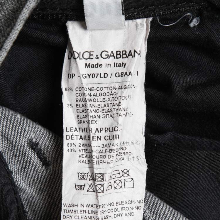 Pre Owned Dolce & Gabbana Grey Distressed Denim Gold Stretch Jeans M Waist 34"