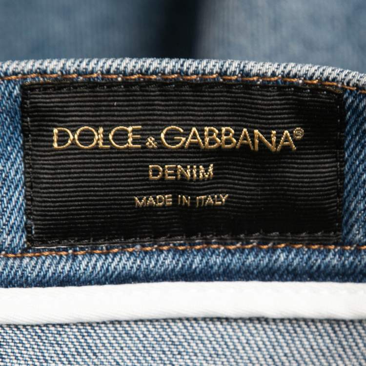 Pre Owned Dolce & Gabbana Blue Washed Distressed Denim Shorts M