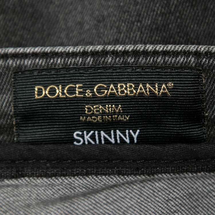Pre Owned Dolce & Gabbana Grey Distressed Denim Skinny Jeans M Waist 32"