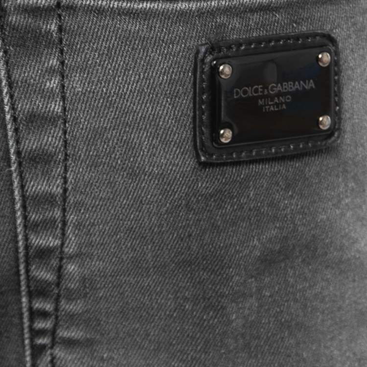 Pre Owned Dolce & Gabbana Grey Distressed Denim Skinny Jeans M Waist 32"