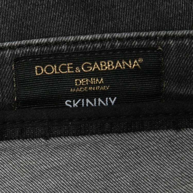 Pre Owned Dolce & Gabbana Grey Distressed Denim Skinny Jeans M Waist 32"