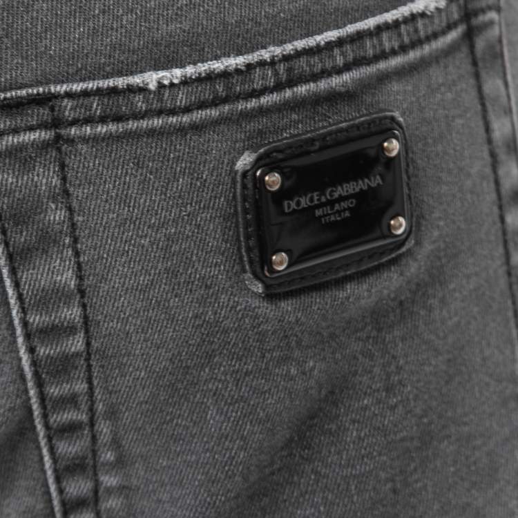 Pre Owned Dolce & Gabbana Grey Distressed Denim Skinny Jeans M Waist 32"