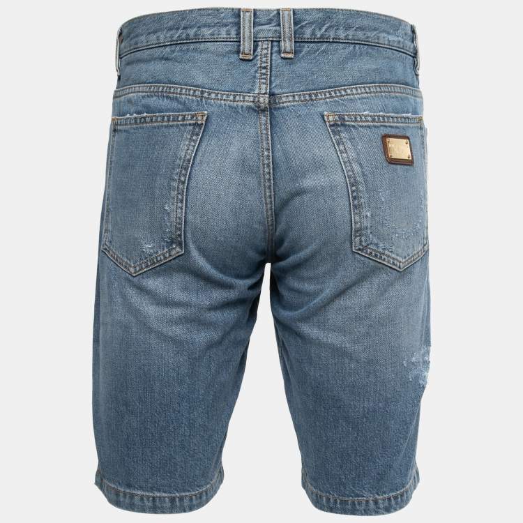 مملوكة مسبقًا Dolce & Gabbana Blue Distressed Denim Bermuda Shorts M