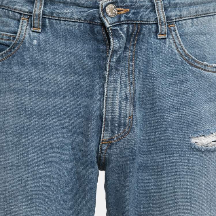 مملوكة مسبقًا Dolce & Gabbana Blue Distressed Denim Bermuda Shorts M
