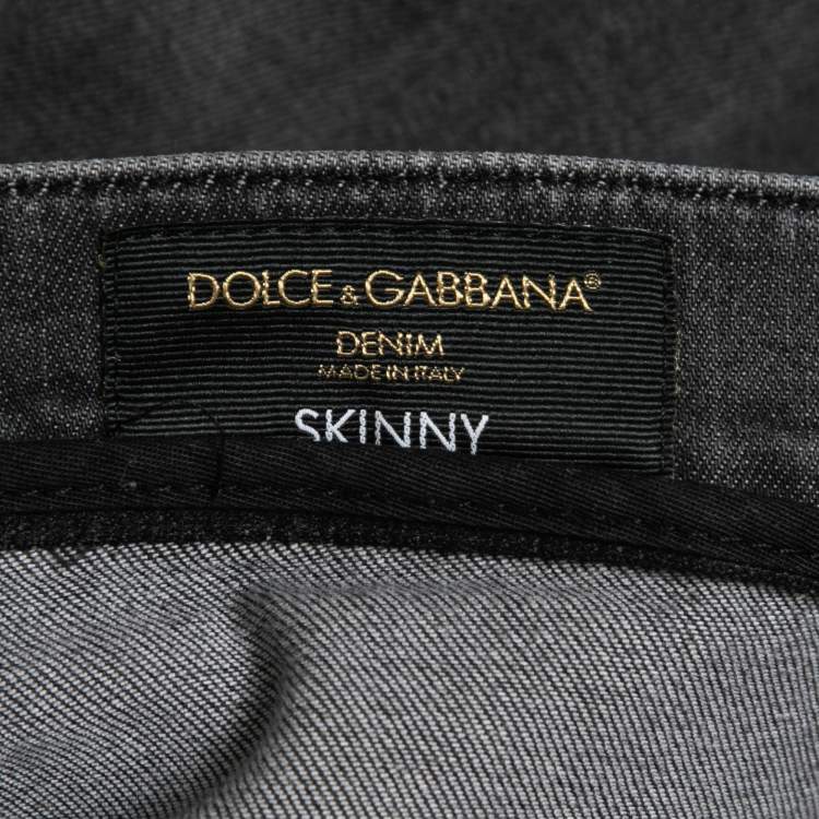 Pre Owned  Dolce & Gabbana Grey Washed Distressed Denim Skinny Jeans Waist 35