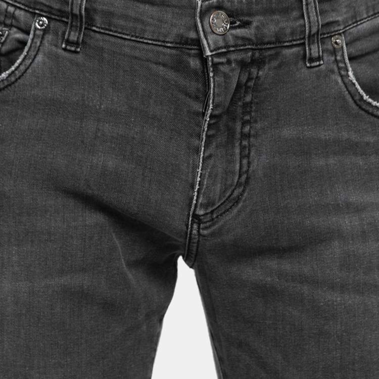 Pre Owned  Dolce & Gabbana Grey Washed Distressed Denim Skinny Jeans Waist 35