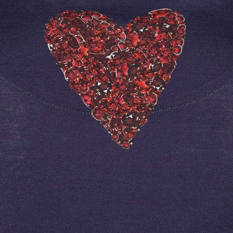 Pre Owned Dolce & Gabbana Navy Blue Crystal Horse Print Cotton Distressed T-Shirt XL