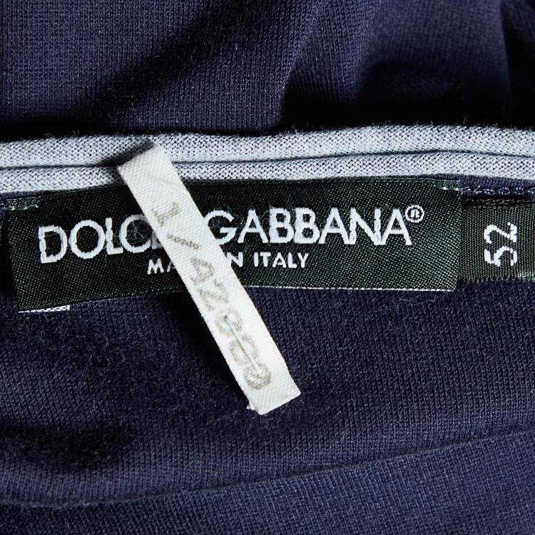 Pre Owned Dolce & Gabbana Navy Blue Crystal Horse Print Cotton Distressed T-Shirt XL