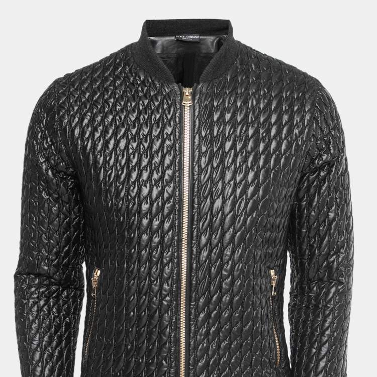 Pre Owned Dolce & Gabbana Black Quilted Nylon Zip Front Bomber Jacket L