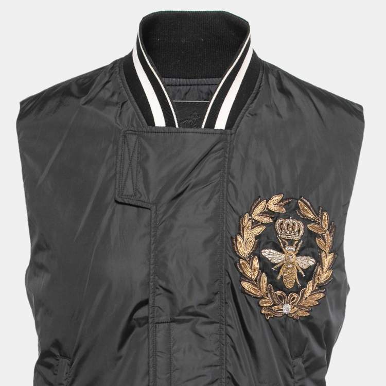 Pre Owned Dolce & Gabbana Black Embroidered Nylon Sleeveless Jacket L