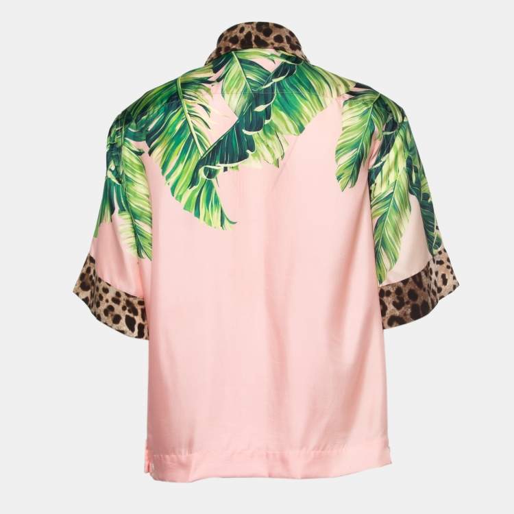 Pre Owned Dolce & Gabbana Pink Tropical Printed Silk Short Sleeve Shirt M