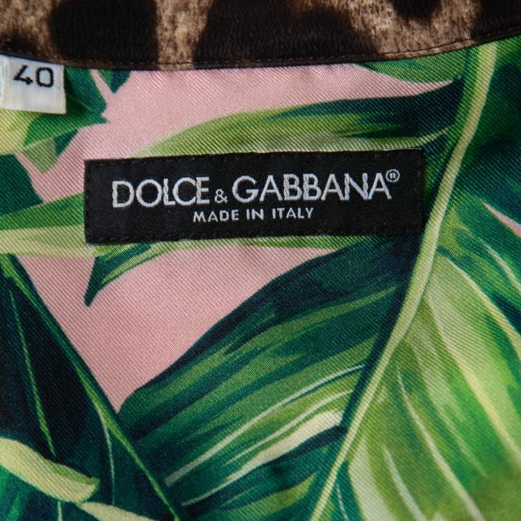 Pre Owned Dolce & Gabbana Pink Tropical Printed Silk Short Sleeve Shirt M