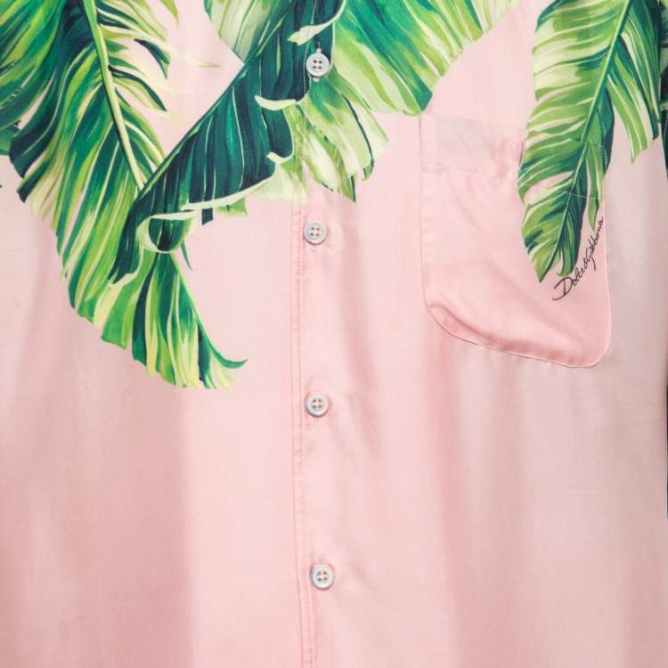 Pre Owned Dolce & Gabbana Pink Tropical Printed Silk Short Sleeve Shirt M