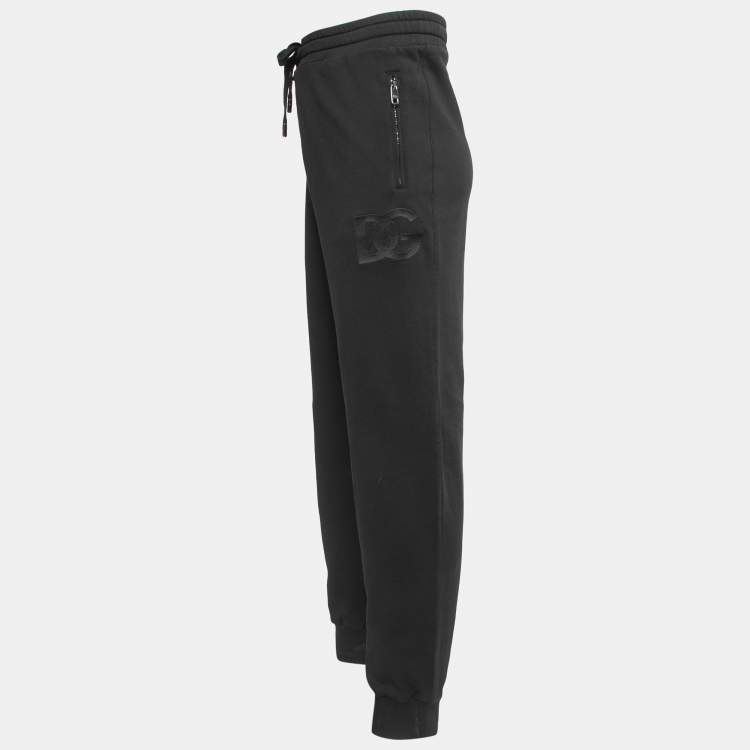 Pre Owned Dolce & Gabbana Black Cotton Knit Logo Embroidered Jogger Pants 5XL