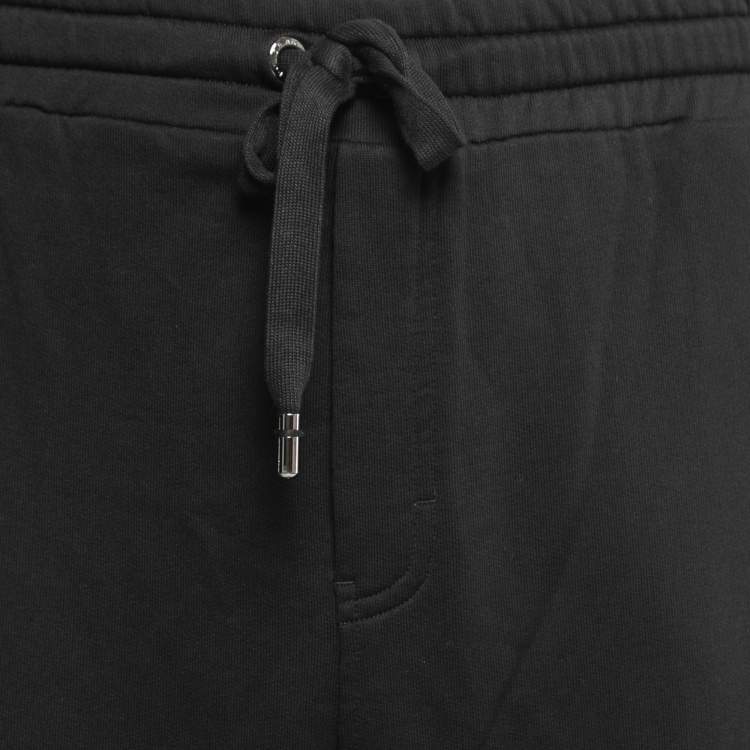 Pre Owned Dolce & Gabbana Black Cotton Knit Logo Embroidered Jogger Pants 5XL