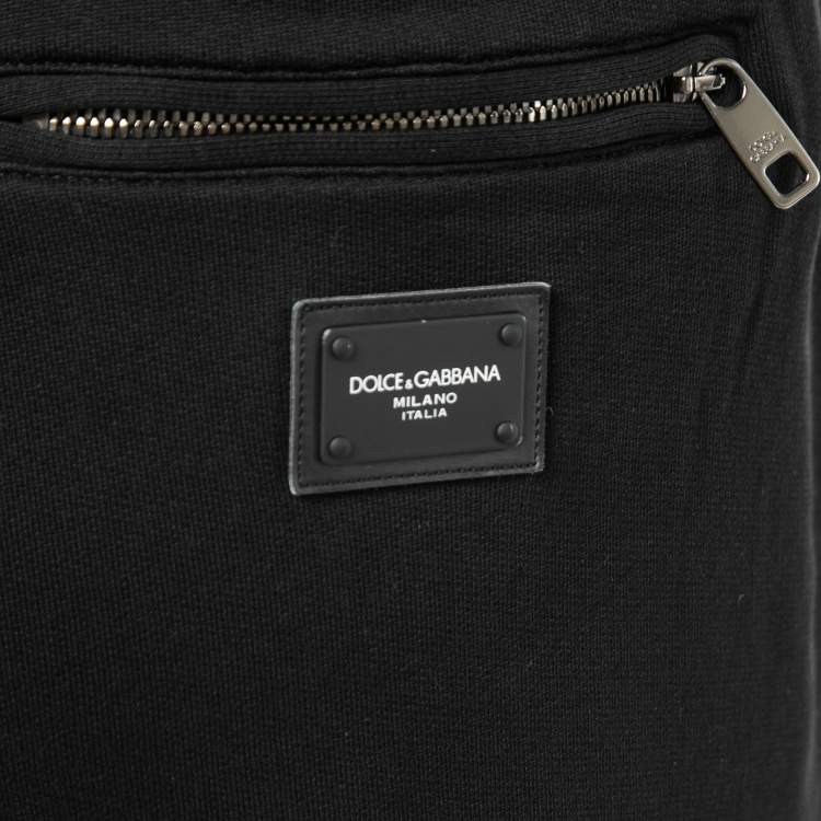 Pre Owned Dolce & Gabbana Black Cotton Knit Zip Detail Track Pants 5XL