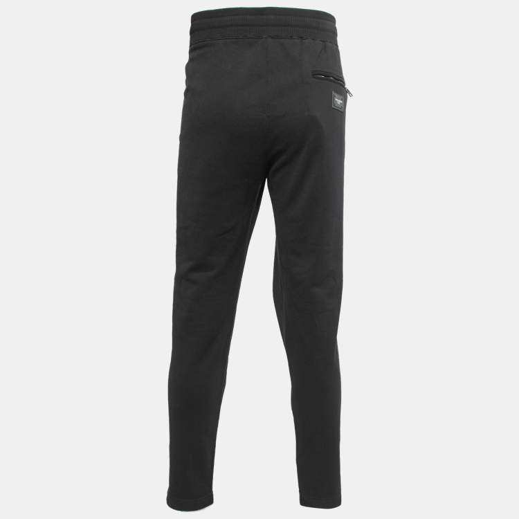 مملوكة مسبقًا Dolce & Gabbana Black Cotton Knit Zip Detail Track Pants 5XL
