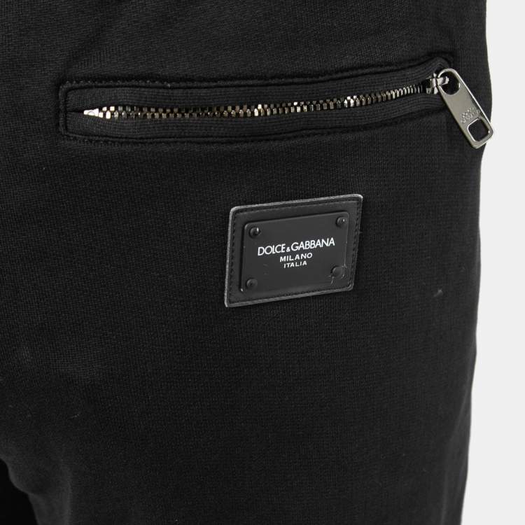 مملوكة مسبقًا Dolce & Gabbana Black Cotton Knit Zip Detail Track Pants 5XL
