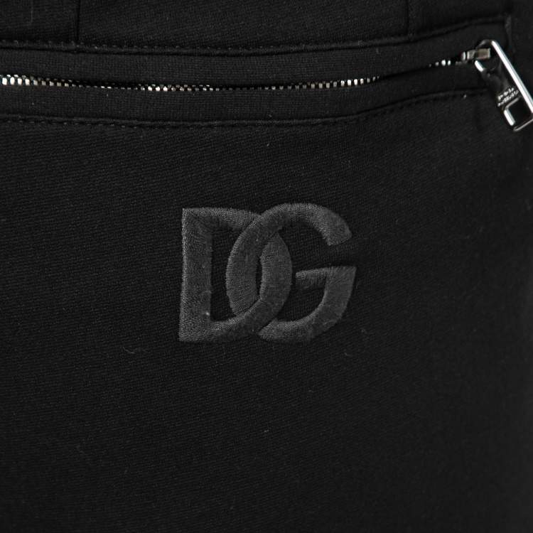 Pre Owned Dolce & Gabbana Black Knit Logo Embroidered Zip Detail Track Pants 5XL