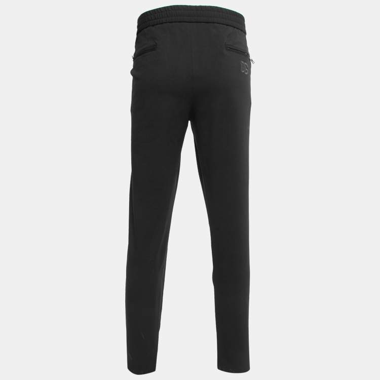 Pre Owned Dolce & Gabbana Black Knit Logo Embroidered Zip Detail Track Pants 5XL