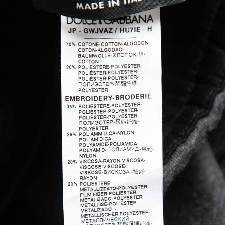 Pre Owned Dolce & Gabbana Grey Bee Embroidered Cotton Knit Zip Detail Jogger Pants 5XL