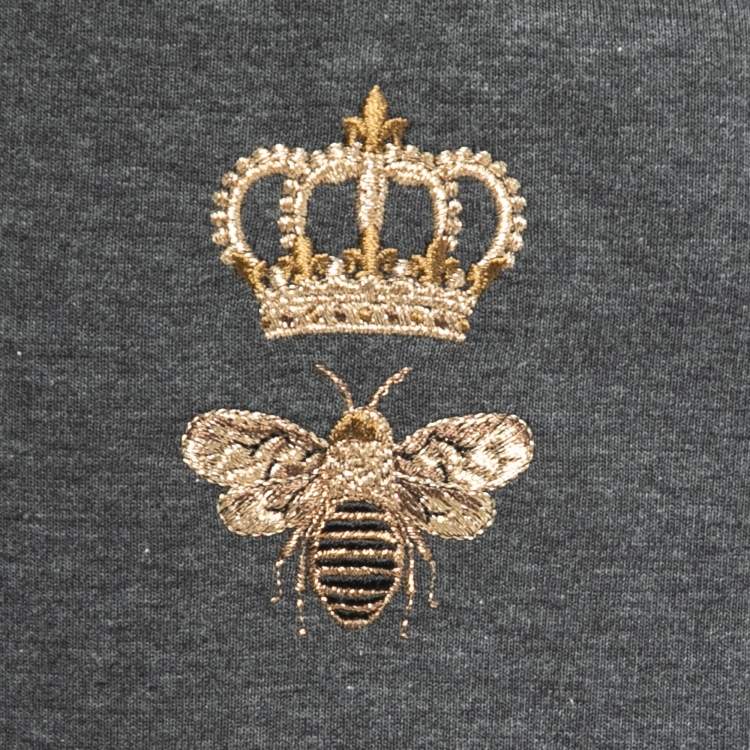 Pre Owned Dolce & Gabbana Grey Bee Embroidered Cotton Knit Zip Detail Jogger Pants 5XL