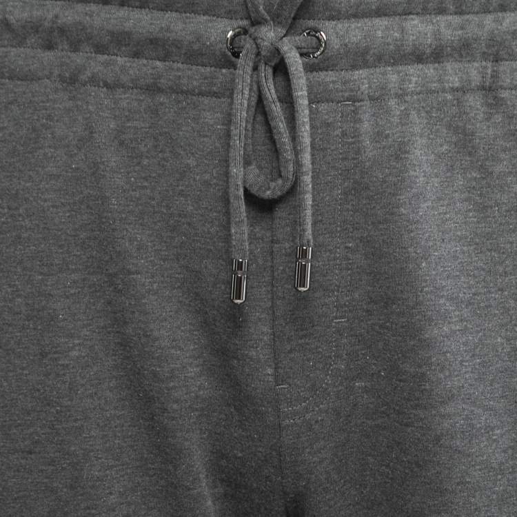 Pre Owned Dolce & Gabbana Grey Bee Embroidered Cotton Knit Zip Detail Jogger Pants 5XL