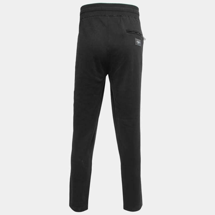 Pre Owned Dolce & Gabbana Black Cotton Knit Zip Detail Track Pants 5XL