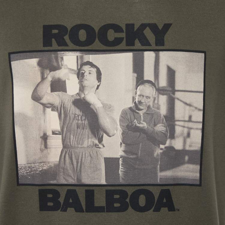 Pre Owned Dolce & Gabbana Olive Green Rocky Balboa Printed Cotton Knit T-Shirt L