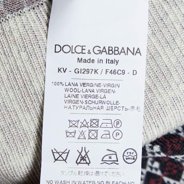 Pre Owned Dolce & Gabbana Multicolor Printed Virgin Wool V-Neck Pullover L