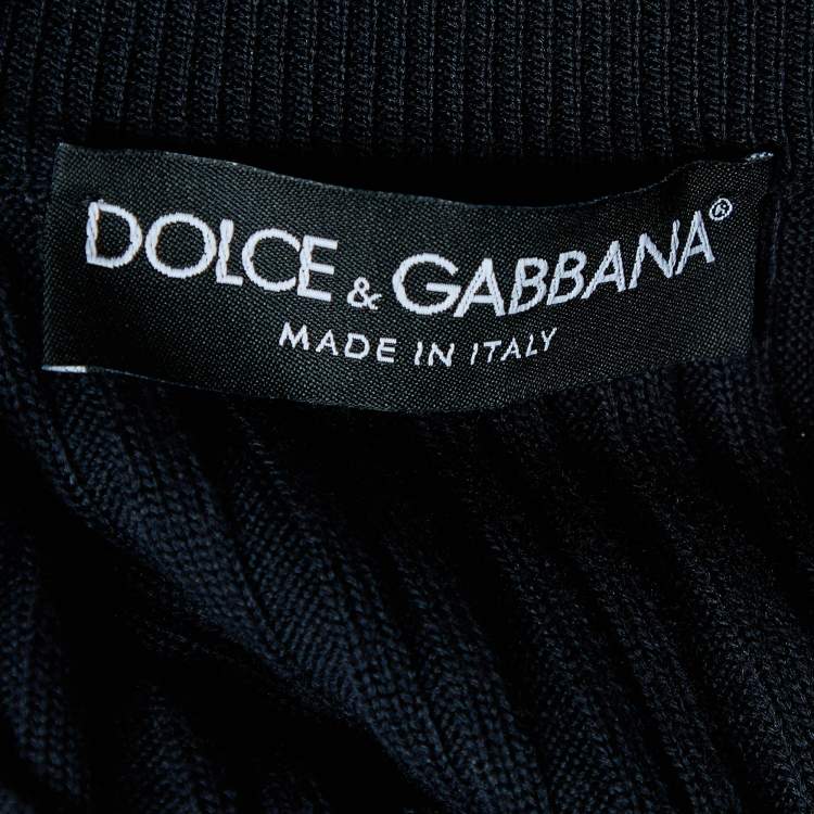 Pre Owned Dolce & Gabbana Navy Blue Rib Knit V-Neck Pullover L