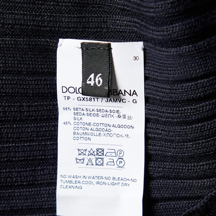 Pre Owned Dolce & Gabbana Navy Blue Rib Knit V-Neck Pullover L