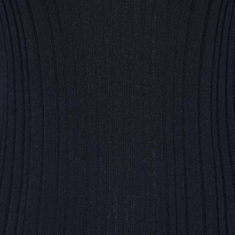 Pre Owned Dolce & Gabbana Navy Blue Rib Knit V-Neck Pullover L