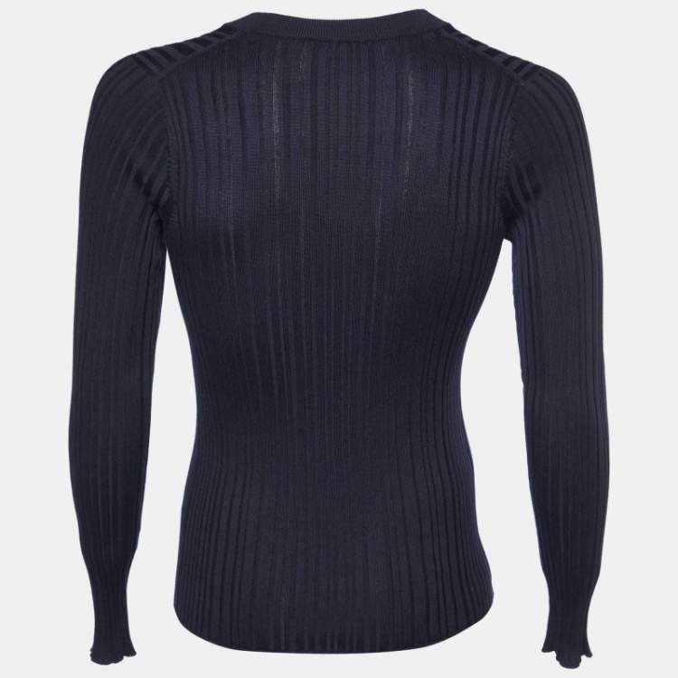 Pre Owned Dolce & Gabbana Navy Blue Rib Knit V-Neck Pullover L