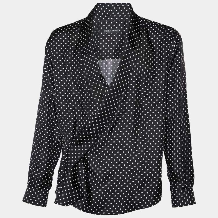 Pre Owned Dolce & Gabbana Black Polka Dot Silk Wrap Shirt M
