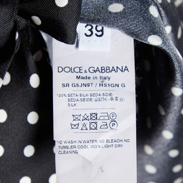 Pre Owned Dolce & Gabbana Black Polka Dot Silk Wrap Shirt M