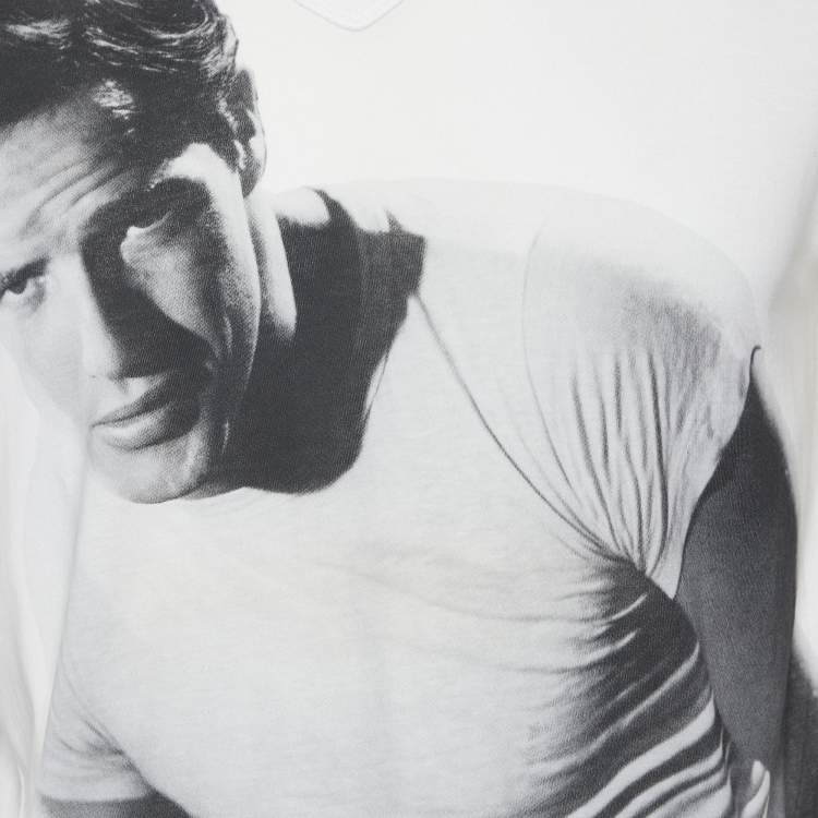 Pre Owned Dolce & Gabbana White Pensive Marlon Brando Printed Cotton T-Shirt M
