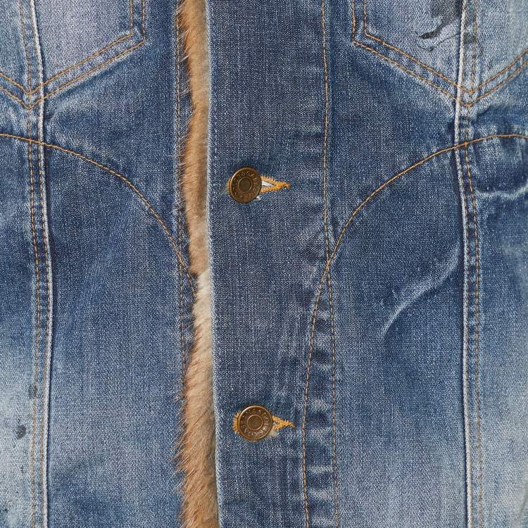 Pre Owned Dolce & Gabbana Blue Denim & Fur Lined Jacket S
